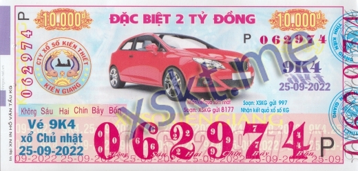 Mẫu vé sô xổ số Kiên Giang ngày 25/9/2022