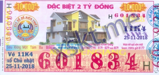 Mẫu vé sô xổ số Kiên Giang ngày 25/11/2018