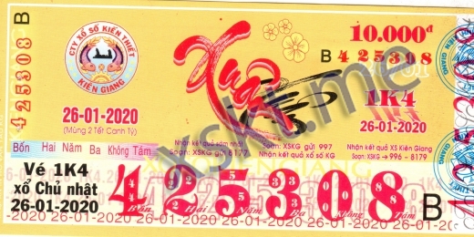 Mẫu vé sô xổ số Kiên Giang ngày 26/1/2020
