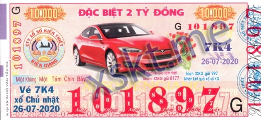 Mẫu vé sô xổ số Kiên Giang ngày 26/7/2020