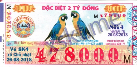 Mẫu vé sô xổ số Kiên Giang ngày 26/8/2018