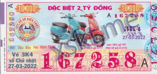 Mẫu vé sô xổ số Kiên Giang ngày 27/3/2022