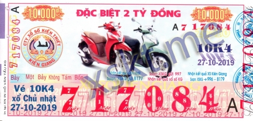 Mẫu vé sô xổ số Kiên Giang ngày 27/10/2019