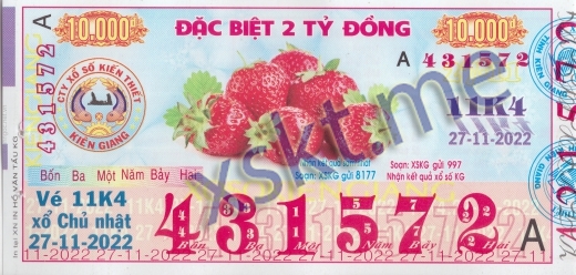 Mẫu vé sô xổ số Kiên Giang ngày 27/11/2022