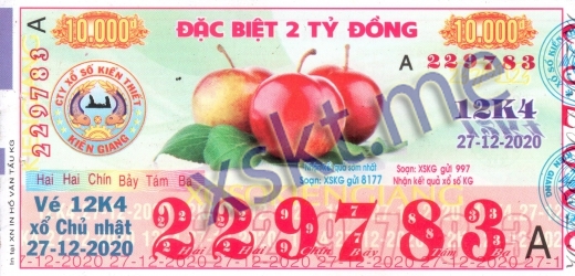 Mẫu vé sô xổ số Kiên Giang ngày 27/12/2020