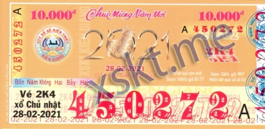 Mẫu vé sô xổ số Kiên Giang ngày 28/2/2021