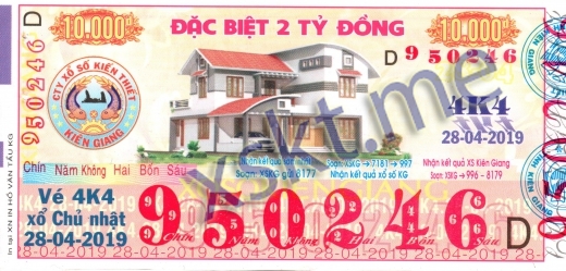 Mẫu vé sô xổ số Kiên Giang ngày 28/4/2019
