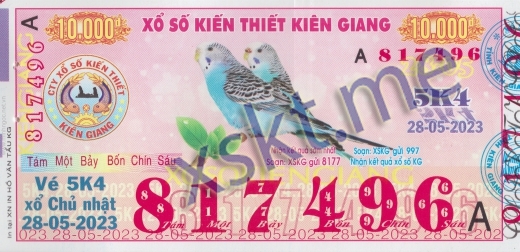 Mẫu vé sô xổ số Kiên Giang ngày 28/5/2023