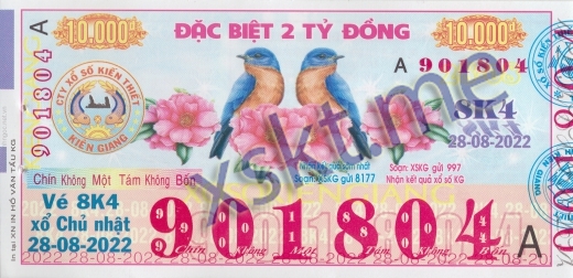 Mẫu vé sô xổ số Kiên Giang ngày 28/8/2022
