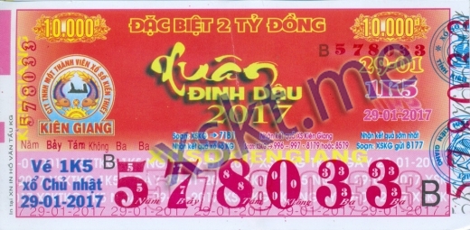 Mẫu vé sô xổ số Kiên Giang ngày 29/1/2017
