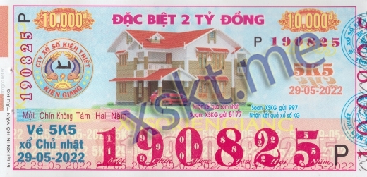 Mẫu vé sô xổ số Kiên Giang ngày 29/5/2022