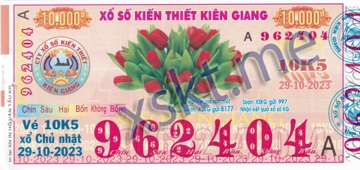 Mẫu vé sô xổ số Kiên Giang ngày 29/10/2023