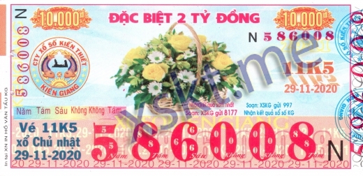 Mẫu vé sô xổ số Kiên Giang ngày 29/11/2020