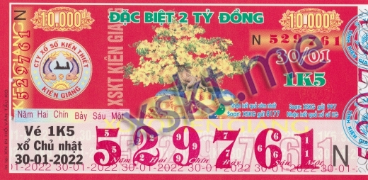 Mẫu vé sô xổ số Kiên Giang ngày 30/1/2022