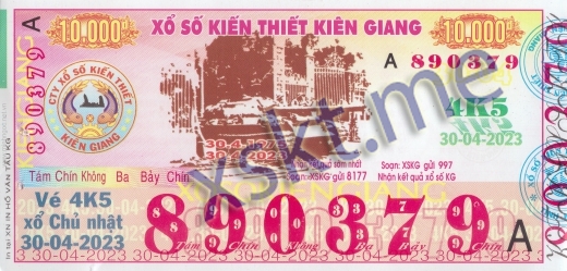 Mẫu vé sô xổ số Kiên Giang ngày 30/4/2023