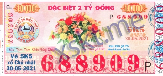 Mẫu vé sô xổ số Kiên Giang ngày 30/5/2021