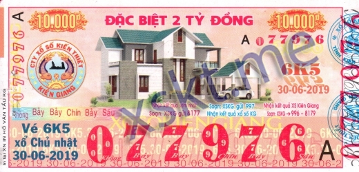 Mẫu vé sô xổ số Kiên Giang ngày 30/6/2019