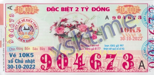 Mẫu vé sô xổ số Kiên Giang ngày 30/10/2022