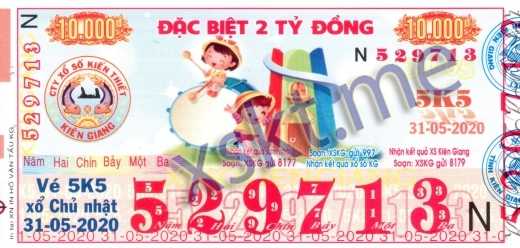 Mẫu vé sô xổ số Kiên Giang ngày 31/5/2020