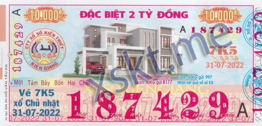 Mẫu vé sô xổ số Kiên Giang ngày 31/7/2022