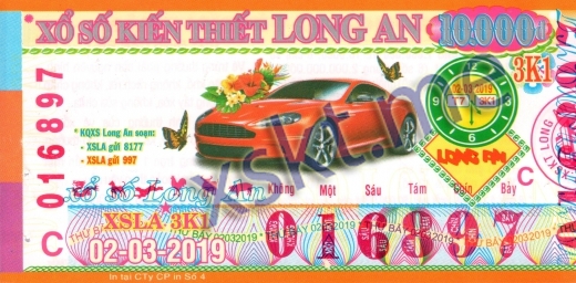 Mẫu vé sô xổ số Long An ngày 2/3/2019