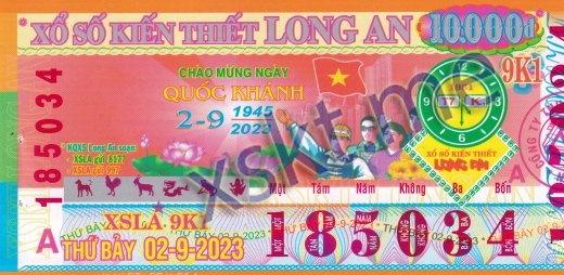 Mẫu vé sô xổ số Long An ngày 2/9/2023