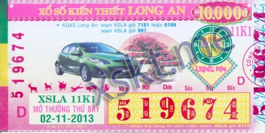 Mẫu vé sô xổ số Long An ngày 2/11/2013