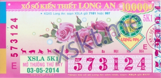 Mẫu vé sô xổ số Long An ngày 3/5/2014
