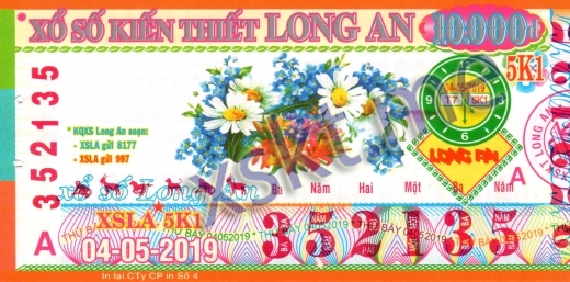 Mẫu vé sô xổ số Long An ngày 4/5/2019
