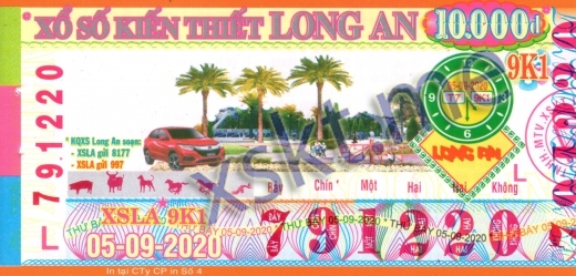 Mẫu vé sô xổ số Long An ngày 5/9/2020