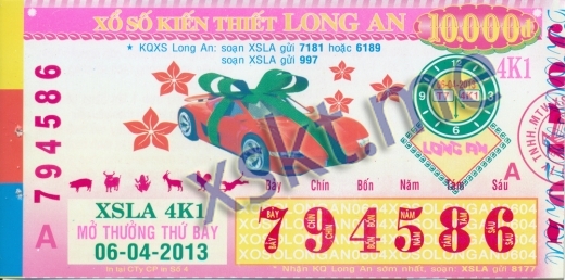 Mẫu vé sô xổ số Long An ngày 6/4/2013