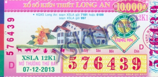 Mẫu vé sô xổ số Long An ngày 7/12/2013