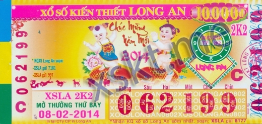 Mẫu vé sô xổ số Long An ngày 8/2/2014