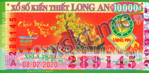 Mẫu vé sô xổ số Long An ngày 8/2/2020