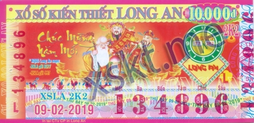 Mẫu vé sô xổ số Long An ngày 9/2/2019