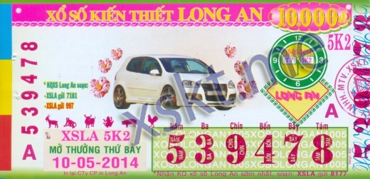 Mẫu vé sô xổ số Long An ngày 10/5/2014