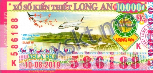 Mẫu vé sô xổ số Long An ngày 10/8/2019