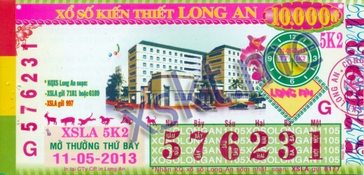 Mẫu vé sô xổ số Long An ngày 11/5/2013