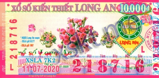 Mẫu vé sô xổ số Long An ngày 11/7/2020
