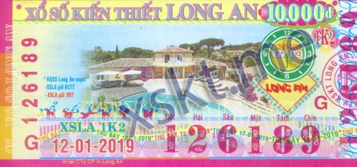 Mẫu vé sô xổ số Long An ngày 12/1/2019