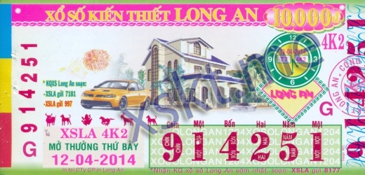 Mẫu vé sô xổ số Long An ngày 12/4/2014