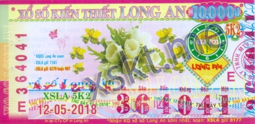 Mẫu vé sô xổ số Long An ngày 12/5/2018
