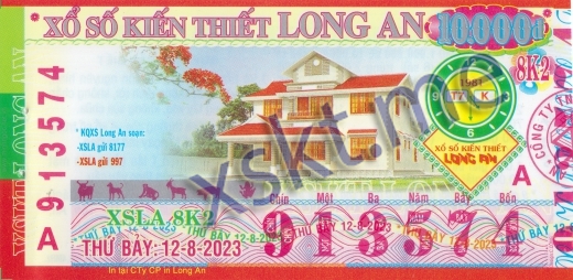 Mẫu vé sô xổ số Long An ngày 12/8/2023