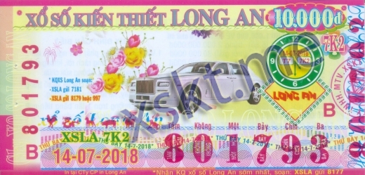 Mẫu vé sô xổ số Long An ngày 14/7/2018