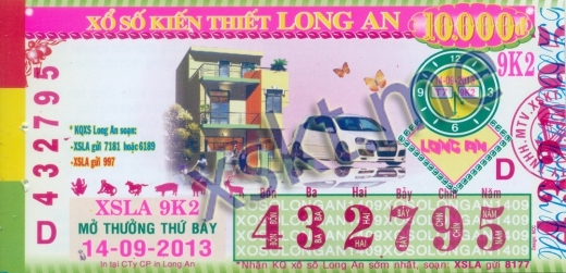 Mẫu vé sô xổ số Long An ngày 14/9/2013