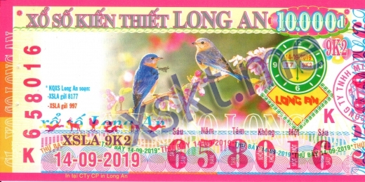 Mẫu vé sô xổ số Long An ngày 14/9/2019