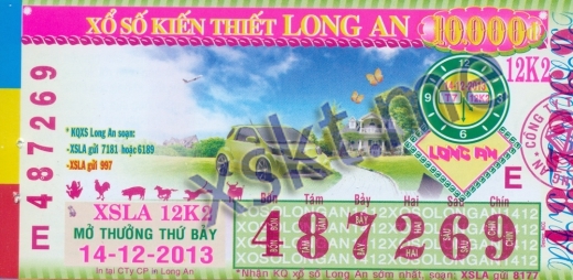 Mẫu vé sô xổ số Long An ngày 14/12/2013