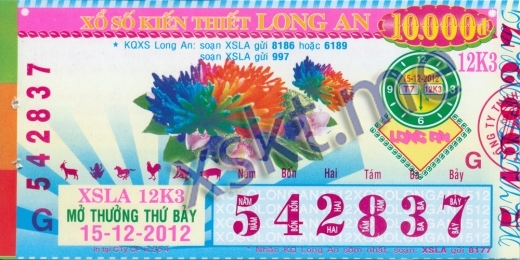 Mẫu vé sô xổ số Long An ngày 15/12/2012