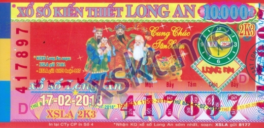 Mẫu vé sô xổ số Long An ngày 17/2/2018
