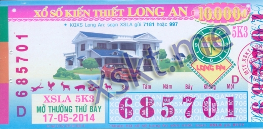 Mẫu vé sô xổ số Long An ngày 17/5/2014